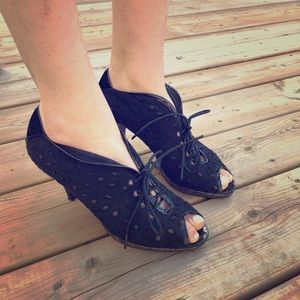 Irregular Choice Lace-Up Open Toe Bootie